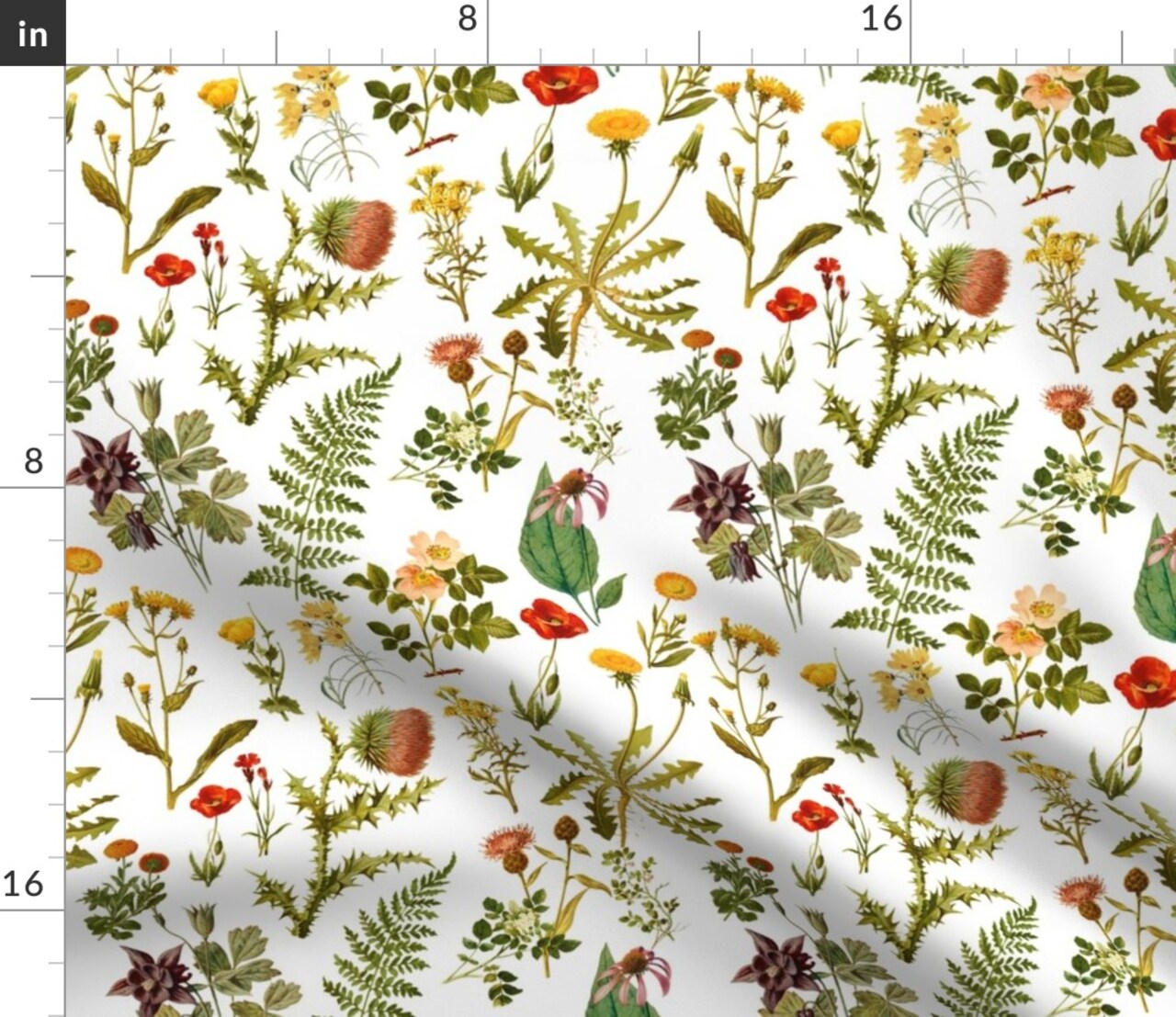 Vintage Botanical Wildflowers Small Florals Botanicals Woodland Flowers Spring Nature Art Illustration Custom Printed Fabric by Spoonflower Various Fabrics by the Yard or Fat Quarter